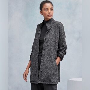 Eileen Fisher 100% cotton Stand Collar Long Herringbone Snap-Front Jacket Coat